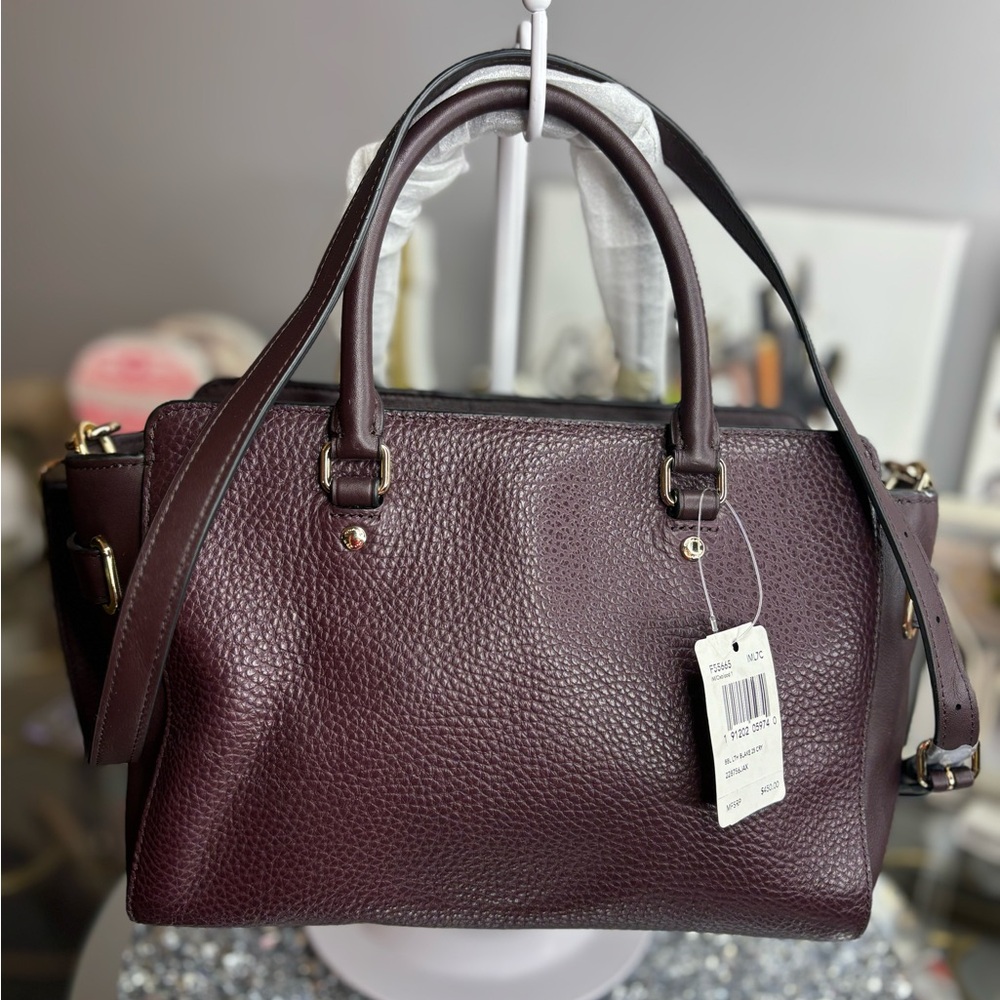 Coach Dark Purple Satchel with Gold Accents - Picture 4 of 15